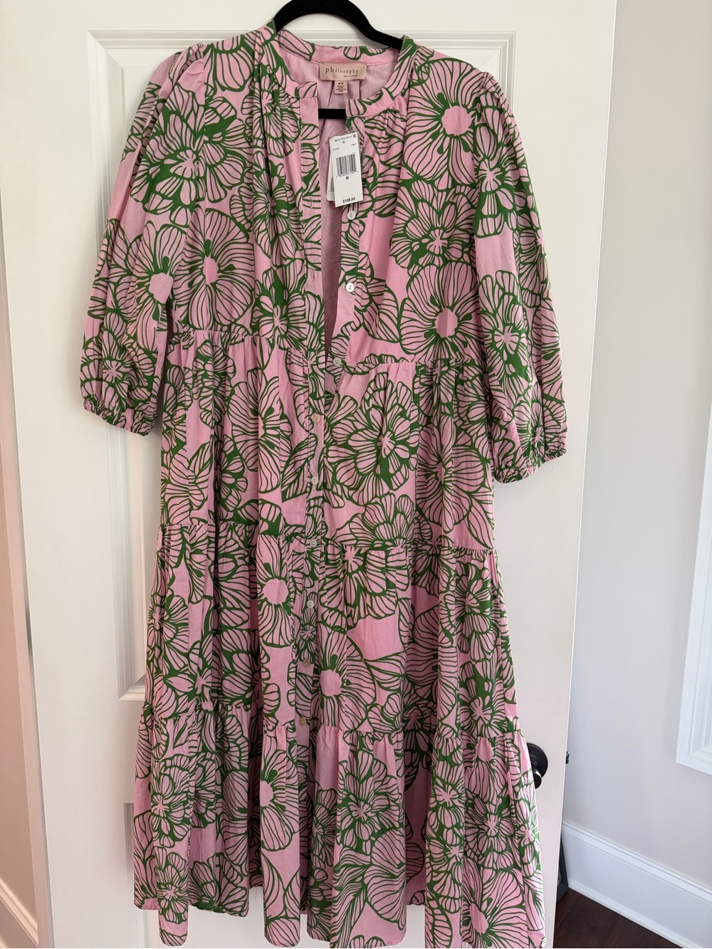 Philosophy Pink & Green Floral Tiered Midi Dress